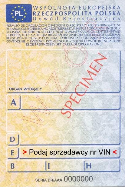 Dowód rejestracyjny - wzór
